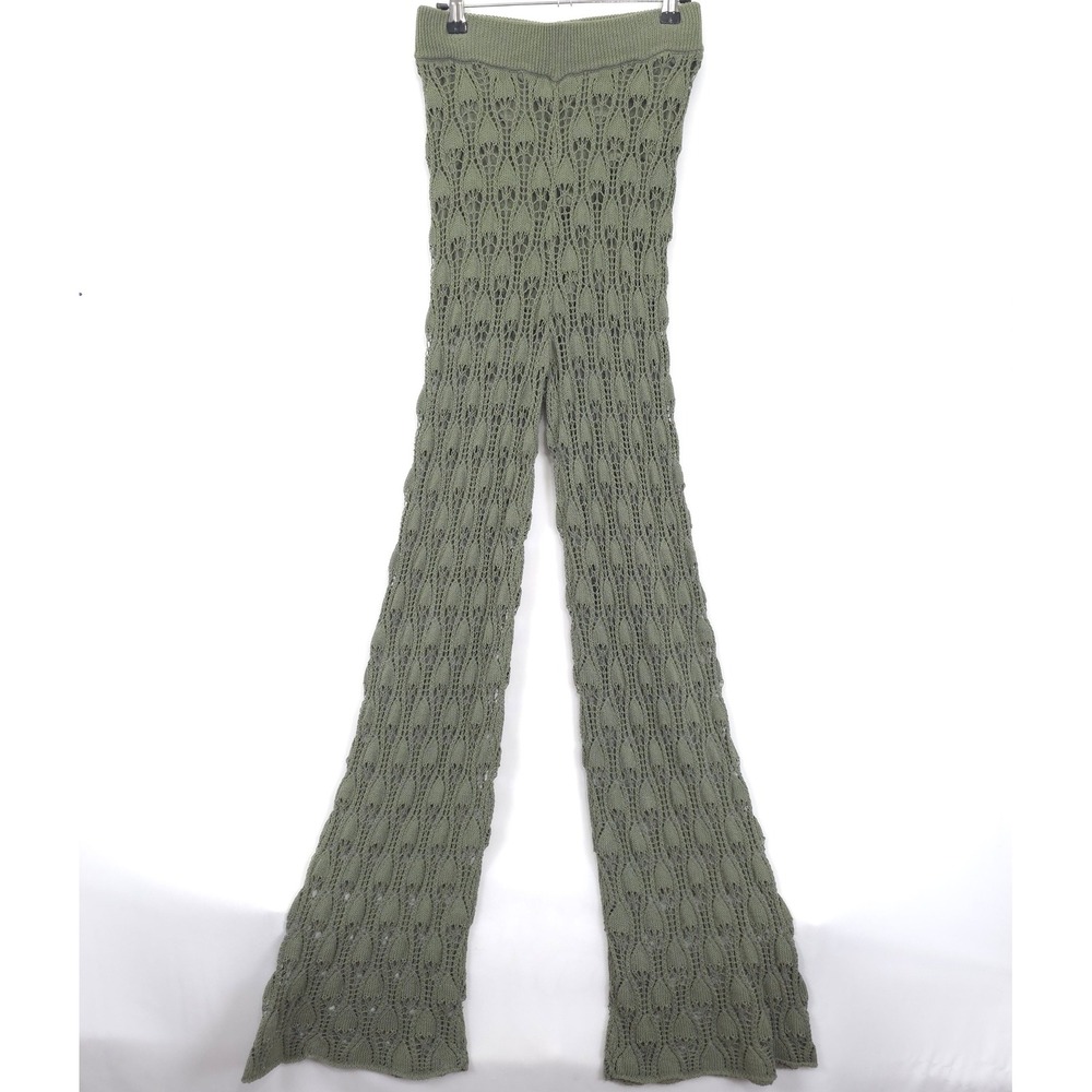 Topshop Knit Crochet Flare Leg Pants Olive Green Women 4 / 6 Trendy Casual Boho